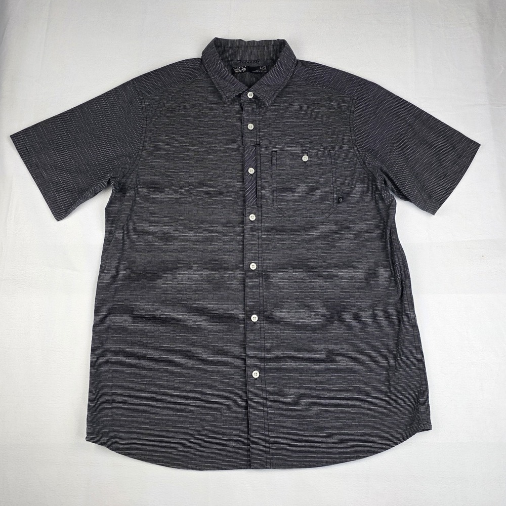 Mountain Hardware Clear Creek Shirt Mens L Gray Striped Short Sleeve Button Up